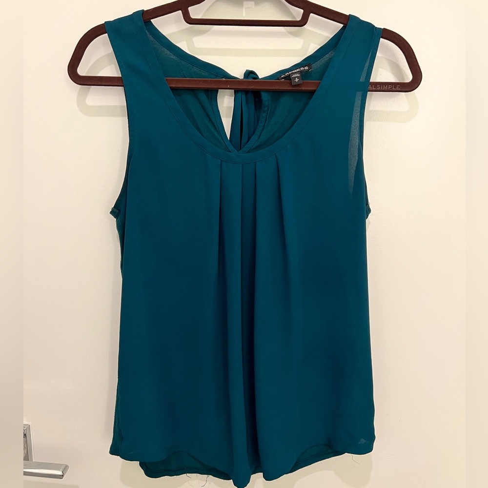 Express Pleated Tie-Back Blouse, Teal, Small